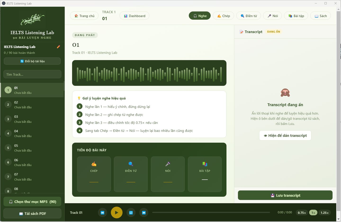 Màn hình IELTS Listening Lab